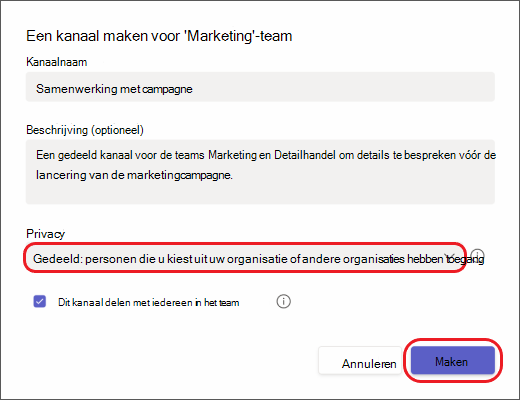 Teams - een nieuw gedeeld kanaal maken