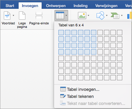 Select the number or rows and columns to quickly insert a table