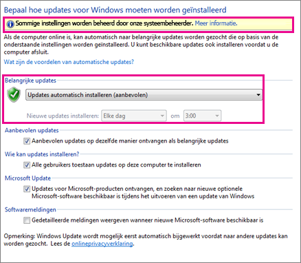 Instellingen voor Automatische updates