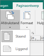 Tabblad Paginaontwerp waarbij Afdrukstand is geselecteerd met de opties Staand of Liggend.