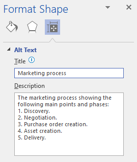 Het dialoogvenster Alternatieve tekst voor visuals in Visio voor Windows.