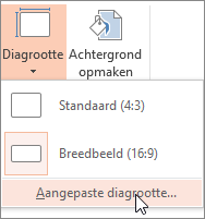 Menuoptie Aangepaste diagrootte