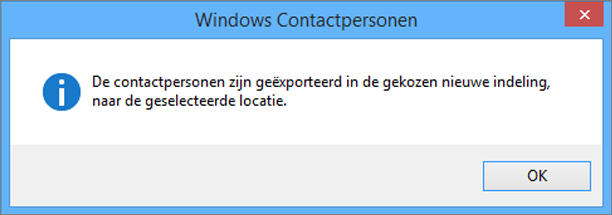 Na voltooiing verschijnt een bericht dat uw contactpersonen zijn geëxporteerd naar een csv-bestand.