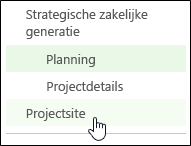 Projectsite op de werkbalk Snel starten