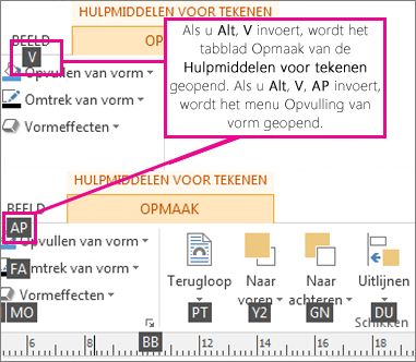 Nieuwe sneltoetsen met dubbele letters voor het openen van het tabblad Hulpmiddelen voor tekenen.