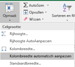 Afbeelding van Start > Indeling > Kolombreedte automatisch aanpassen