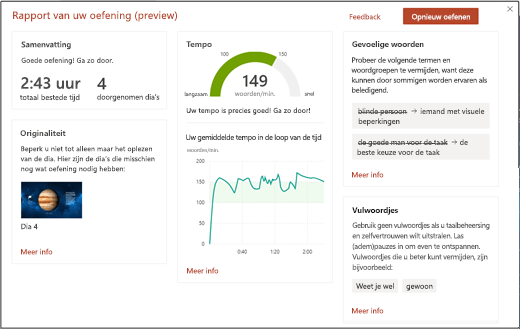 Een repetitie-rapport uit Presenter Coach.