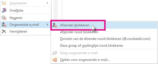 De opdracht Afzender blokkeren in de berichtenlijst