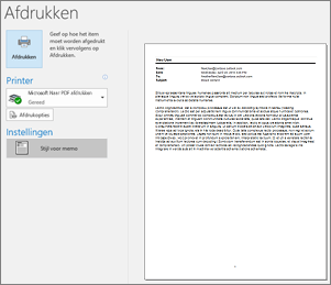 Afdrukvoorbeeld van e-mailbericht in Outlook