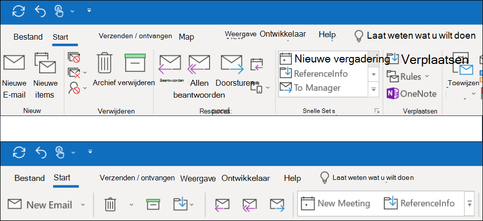 U kunt nu kiezen uit twee verschillende lint functies in Outlook.