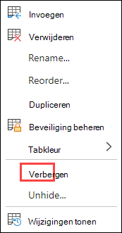 Tabblad verbergen in de webversie van Excel