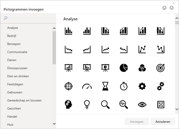 U kunt in de pictogrambibliotheek in Office een pictogram kiezen dat u wilt invoegen