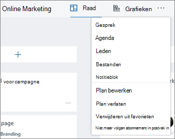 Klik op de drie puntjes voor een volledige lijst met hulpmiddelen voor Planner