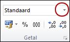 De lijst met getalnotaties in de groep Getal op het tabblad Start