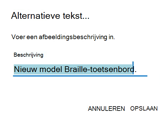 Het dialoogvenster Alternatieve tekst in Outlook voor Android.
