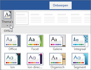 Opties voor thema’s in het Word-lint