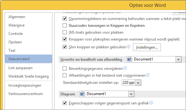 Opties voor de grootte en kwaliteit van afbeeldingen in Word