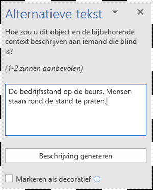 Dialoogvenster voor alternatieve tekst in Word voor Windows