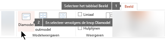 Gebruik het tabblad Beeld in Powerpoint om te schakelen naar de weergave Diamodel