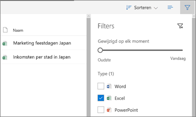 Schermopname van het aanpassen van de weergave Gedeeld met mij in OneDrive voor Bedrijven