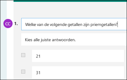 Inzenderinitialen weergegeven naast toetsvraag