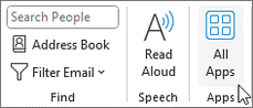 Knop Alle apps in Outlook voor Windows