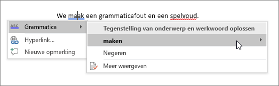 Voorbeeld van spelling en grammatica in Office 365