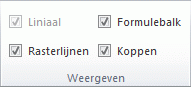 Opties in de groep Weergeven op het tabblad Beeld