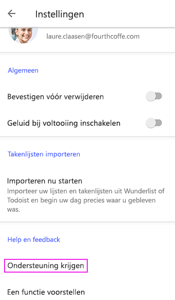 Tik op Ondersteuning krijgen