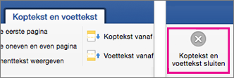 Op het tabblad Koptekst en voettekst is de optie Sluiten gemarkeerd