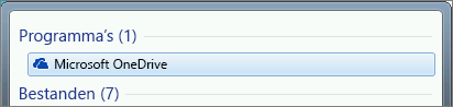 Schermopname van het zoeken naar de OneDrive-bureaublad-app in Windows 7