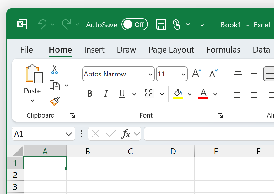 Een schermafbeelding van de linkerbovenhoek van Excel in het thema Kleurrijk