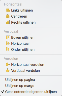 Als u objecten wilt uitlijnen ten opzichte van elkaar, selecteert u Geselecteerde objecten uitlijnen.