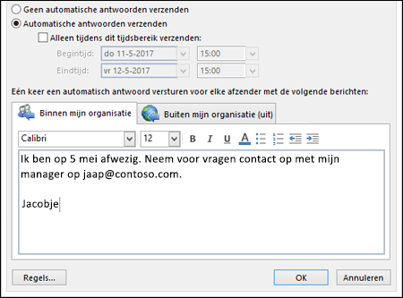 Uw afwezigheidsbericht invoeren