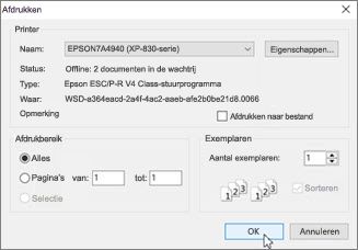 Klik op OK om af te drukken.