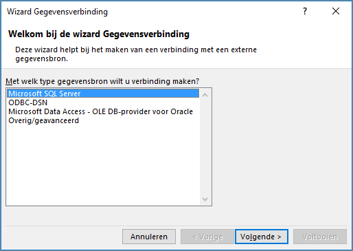 Wizard Gegevensverbinding
