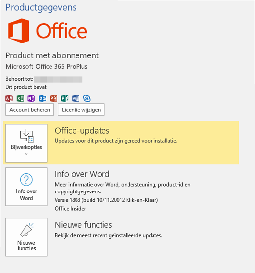 Toont de Backstage-weergave van Office 365