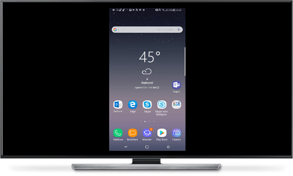 Zodra de telefoon en de grote monitor zijn verbonden, wordt het telefoonscherm gekopieerd naar de grote monitor