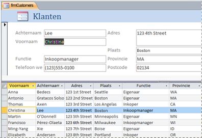 Een gesplitst formulier in een Access-bureaubladdatabase