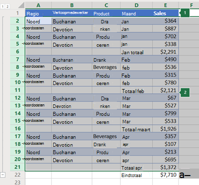 Overzicht van rijen in Excel Online