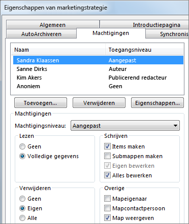 Machtigingen instellen voor een openbare map