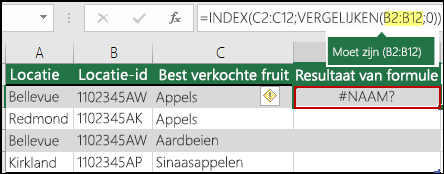 Fout #NAAM? als gevolg van het ontbreken van een dubbele punt in de verwijzing naar een bereik