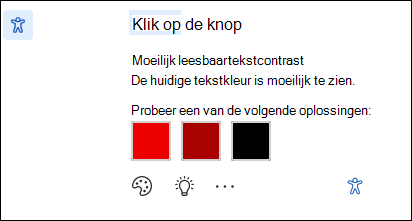 Scherm met melding van toegankelijkheidsprobleem met mogelijke oplossingen.