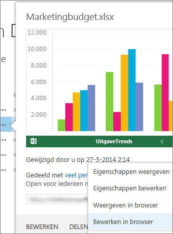 Voorbeeld van een Office-document in een SharePoint-bibliotheek