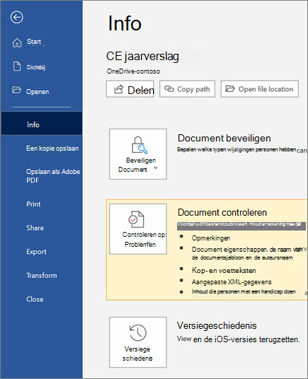 Versiegeschiedenis in Word