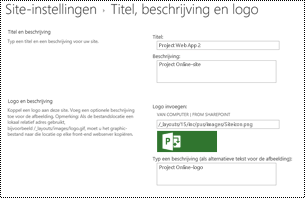 Sitebeschrijving en sitelogo-alttext in Project Online