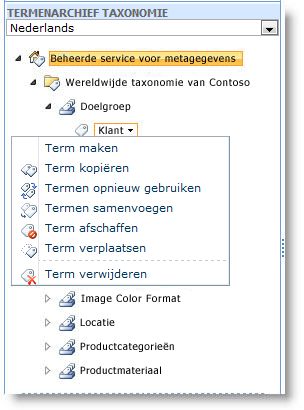 Gebruik het menu om termen in een termenset te beheren.