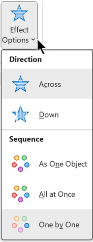 Het menu Effectopties op het tabblad Animaties in PowerPoint.