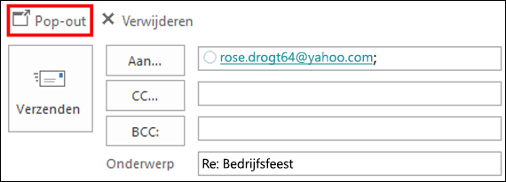 Selecteer Pop-out om het bericht in een nieuw venster te openen.