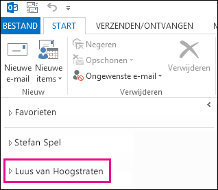 Gedeelde map wordt weergegeven in mappenlijst van Outlook 2013